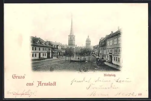 AK Arnstadt, Riedplatz mit Blick zur Kirche