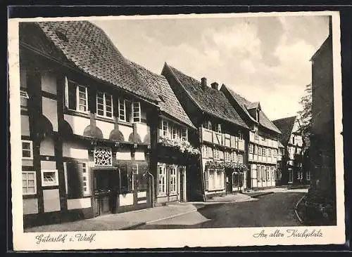 AK Gütersloh i. Westf., Fachwerkhäuser am alten Kirchplatz