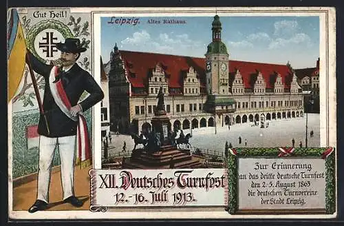 Künstler-AK Leipzig, XII. Deutsches Turnfest 1913, Altes Rathaus