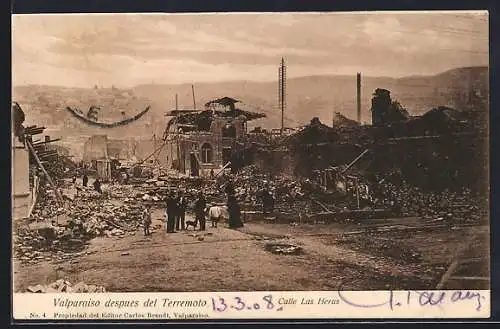 AK Valparaiso, Terremoto /Erdbeben, Calle Las Heras