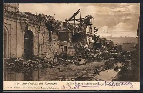 AK Valparaiso, Terremoto /Erdbeben, El Teatro de la Victoria visto de la Gran Avenida