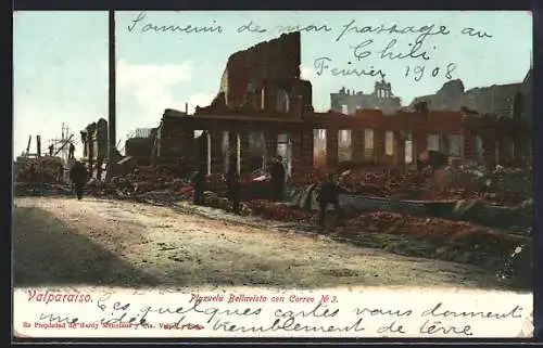 AK Valparaiso, Terremoto /Erdbeben, Plazuela Bellavista con Correo No. 3