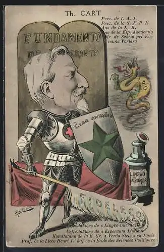 Künstler-AK sign. Jean Robert: Th. Cart, Esperanto, Karikatur