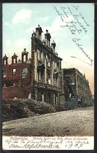 AK Valparaiso, Terremoto /Erdbeben, Avenida Brasil esq. Calle Arturo M. Edwards