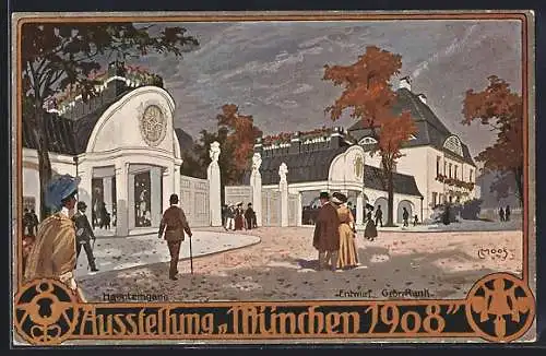 Künstler-AK Carl Moos: München, Ausstellung 1908, Haupteingang