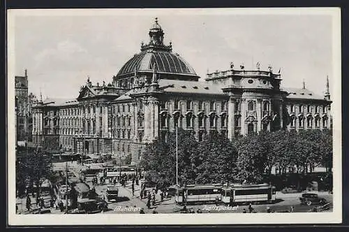 AK München, Justizpalast mit Strassenbahn