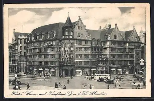 AK München-Au, belebter Bahnhofsplatz, Hertie Waren-u. Kaufhaus GmbH