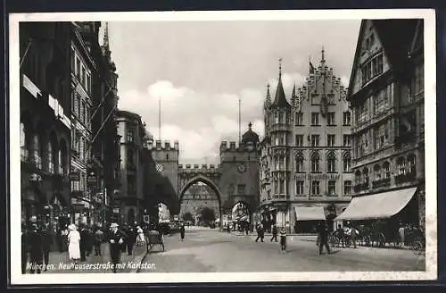 AK München-Au, Neuhauserstrasse mit Karlstor