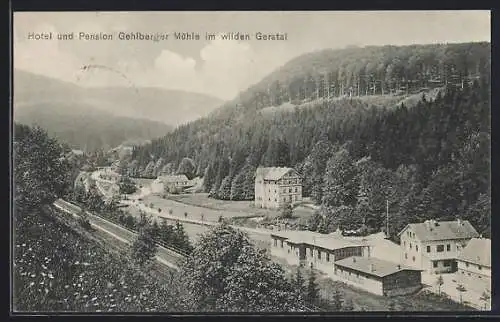 AK Geratal, Ortsansicht mit Hotel und Pension Gehlberger Mühle