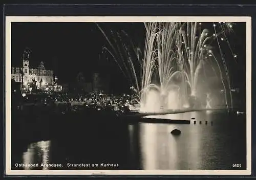 AK Kühlungsborn, Strandfest am Kurhaus mit Feuerwerk bei Nacht