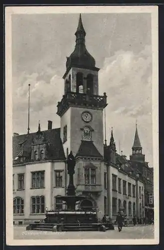 AK Güstrow, Postamt mit Brunnen