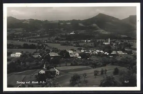 AK Texing a. d. Mank, Ortsansicht mit Kirche und gewaltigem Bergpanorama