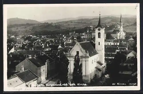 AK Rechnitz /Burgenland, Teilansicht mit röm. kath. Kirche