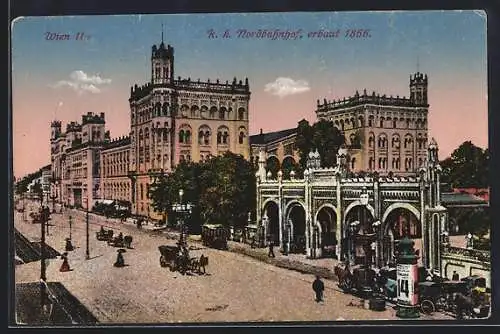 AK Wien, K. k. Nordbahnhof mit Strasse aus der Vogelschau, Torbögen