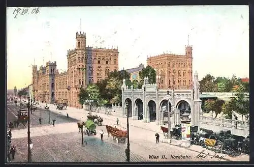 AK Wien, Bahnhof der Nordbahn, Gesamtansicht mit Strasse