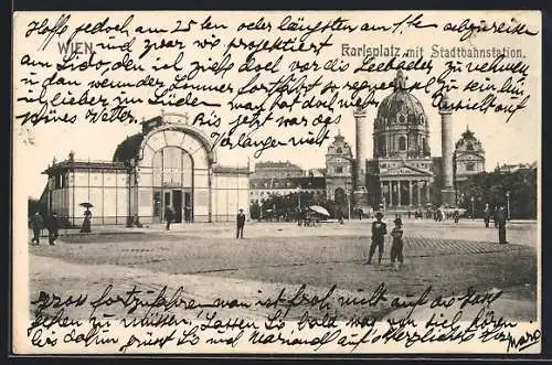 AK Wien, Karlsplatz mit Stadtbahnstation und Karlskirche