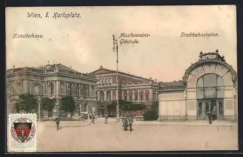 AK Wien, Karlsplatz mit Stadtbahnhof, Künstlerhaus und Musikvereins-Gebäude