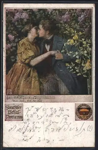 Künstler-AK Karl Friedrich Gsur, Deutscher Schulverein NR 460: Rosestock, Holderblüh, Küssendes Paar