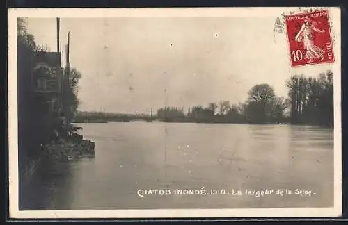 AK Chatou, Inonde 1910, La largeur de la Seine