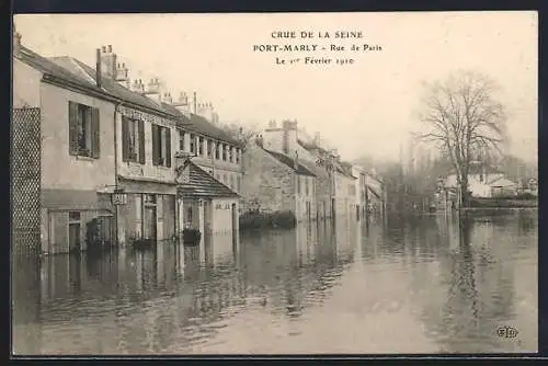 AK Port-Marly, Crue de la Seine Février 1910, Rue de Paris, Hochwasser