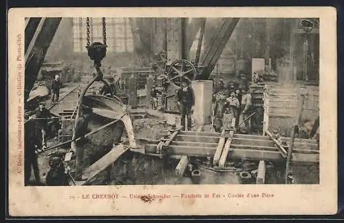 AK Le Creusot, Usines Schneider, Fonderie de Fer, Coulée d`une Piece, Stahlwerk