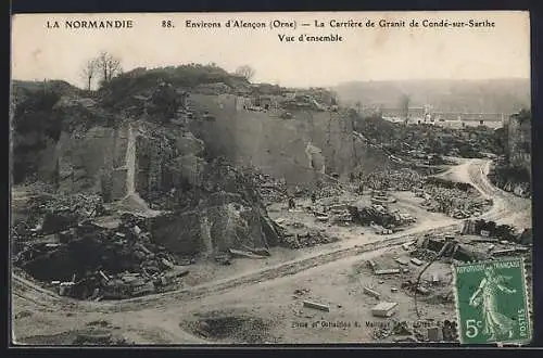 AK Conde-sur-Sarthe, la Carrière de Granit, Vue d`Ensemble