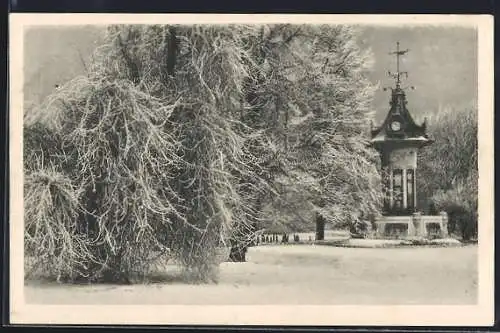 AK Wien, Winterstudie mit Wettersäule im Stadtpark