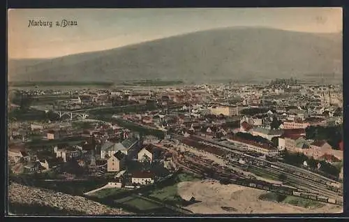 AK Marburg a. Drau, Bahnhof aus der Vogelschau