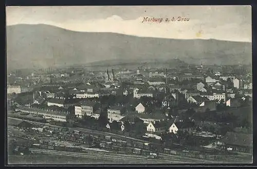 AK Marburg a. d. Drau, Bahnhof aus der Vogelschau