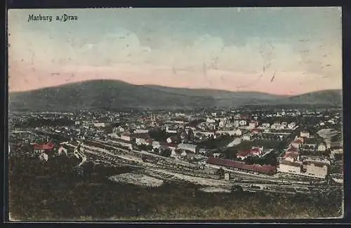 AK Marburg a. Drau, Bahnhof aus der Vogelschau