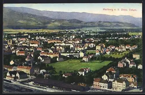 AK Marburg a. d. Drau, Totalansicht mit Bahnhof