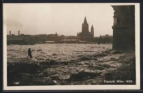 AK Wien, Eisstoss 1929, Blick über die aufgetürmten Eisplatten