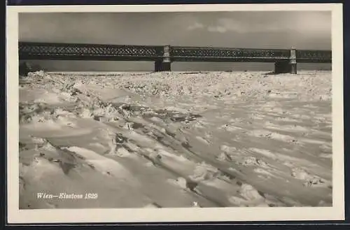 AK Wien, Eisstoss 1929, Blick zur Brücke