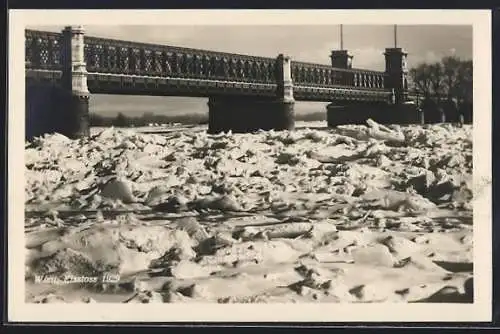 AK Wien, Eisstoss 1929, Brücke über dem Eis