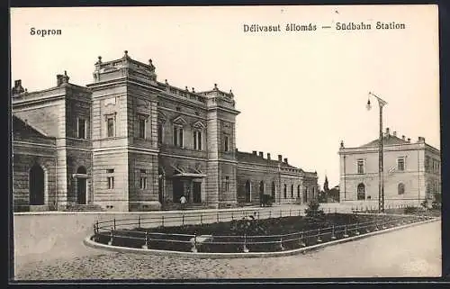 AK Sopron, Südbahn-Station mit Strassenpartie