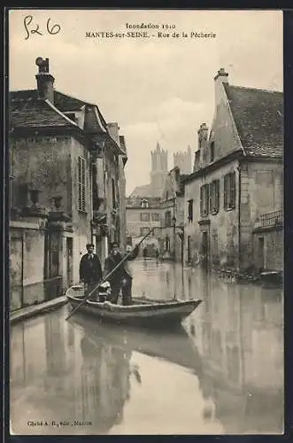 AK Mantes-sur-Seine, Rue de la Pêcherie, Inondation 1910