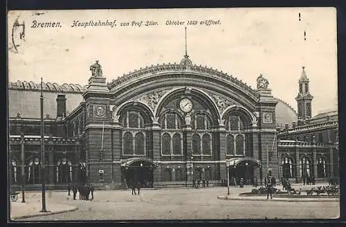 AK Bremen, Hauptbahnhof, Architekt Prof. Stier, Okt. 1899 eröffnet