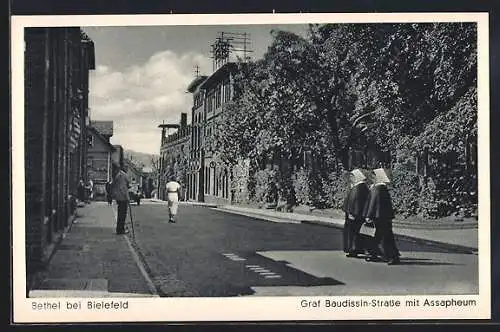 AK Bethel bei Bielefeld, Graf Baudissin-Strasse mit Assapheum