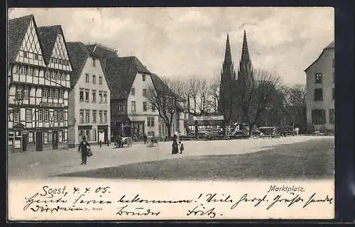 AK Soest, Marktplatz mit Blick zur Kirche