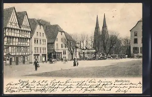 AK Soest, Marktplatz mit Kirche im Herbst