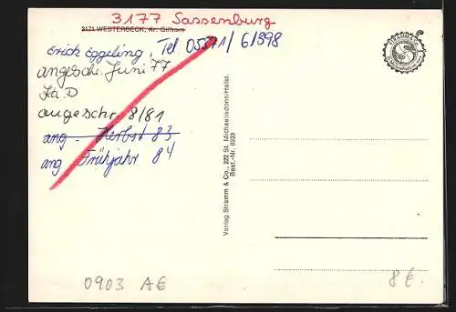 AK Westerbeck /Kr. Gifhorn, Lebensmittel- und Gemischtwarenladen, Kriegerdenkmal