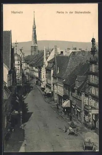 AK Hameln, Bäckerstrasse aus der Vogelschau