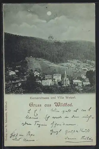 Mondschein-AK Bad Wildbad, Kernerstrasse und Villa Wetzel