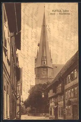 AK Alfeld /Leine, Strassenpartie Winde mit Nikolaikirche