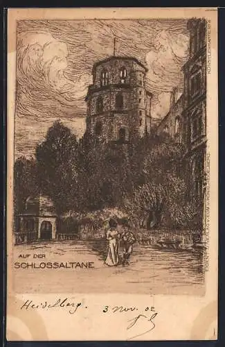 Künstler-AK Heidelberg / Neckar, auf der Schlossaltane