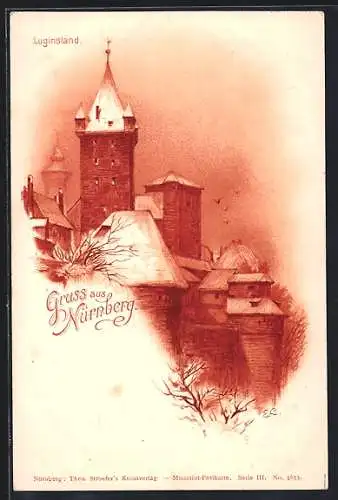 Lithographie Nürnberg, Luginsland im Winter