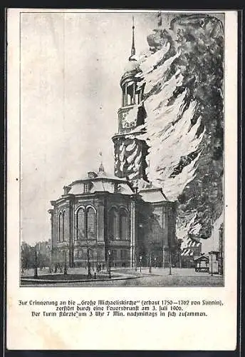 AK Hamburg-Neustadt, Die Grosse Michaeliskirche, abgebrannt 1906