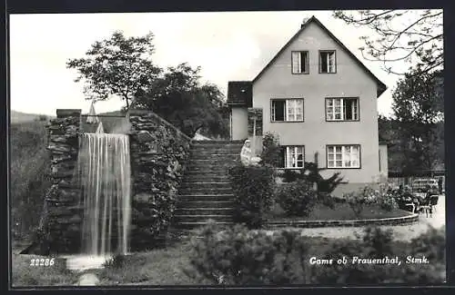 AK Gams ob Frauenthal, Gasthaus und künstlicher Wasserfall