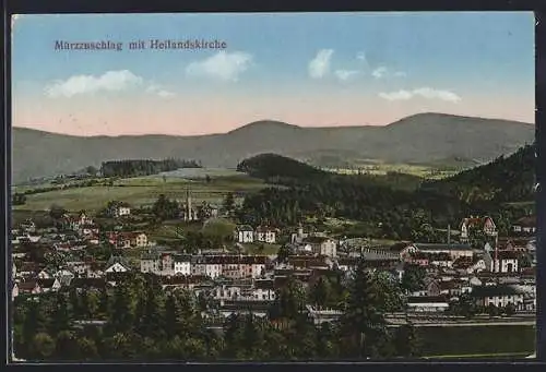 AK Mürzzuschlag, Blick auf den Ort mit Heilandskirche