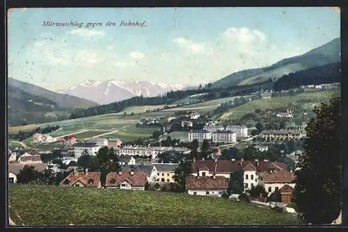 AK Mürzzuschlag, Ansicht gegen den Bahnhof